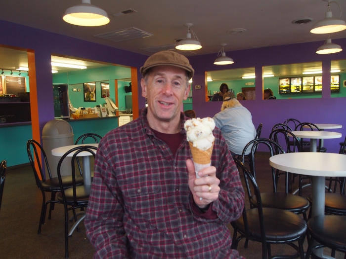 Mike eats a huge ice cream cone at The Island Creamery